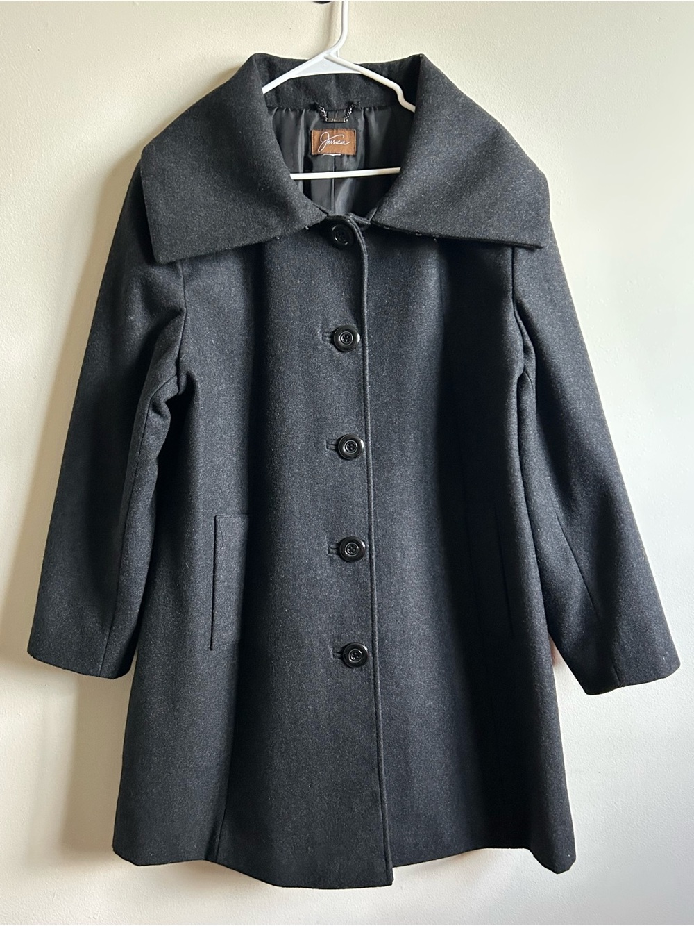 Jessica 60% Wool Dark Charcoal Coat - Classic Button Front Vintage Retro